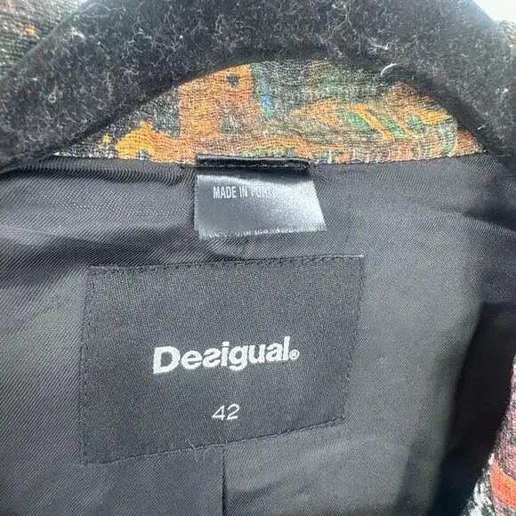Desigual Women's One Button Blazer Jacket Multicolor Size 42 US 8 NWT